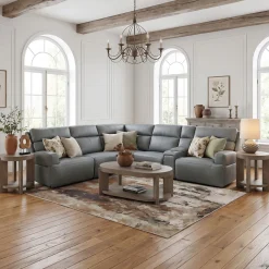 Ariel Leather Power Reclining Sectional with Heat & Massage