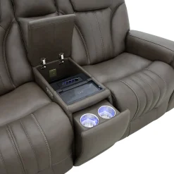 Clark Zero-G Home Theater Leather Loveseat with Console