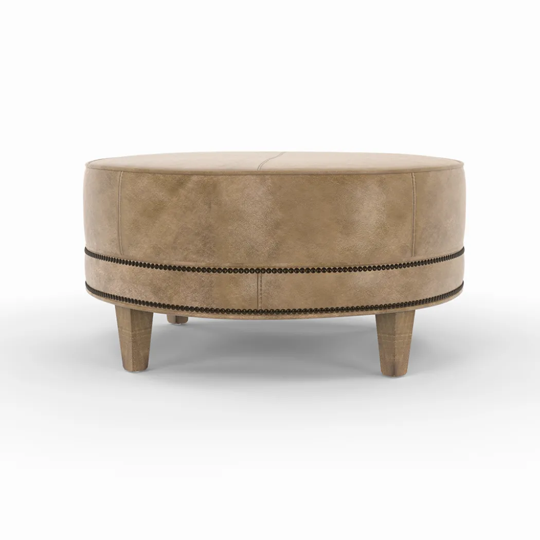Medium Round Leather Ottoman