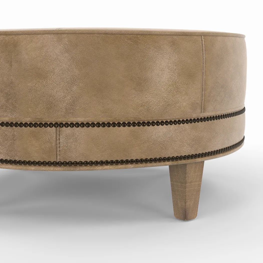 Medium Round Leather Ottoman
