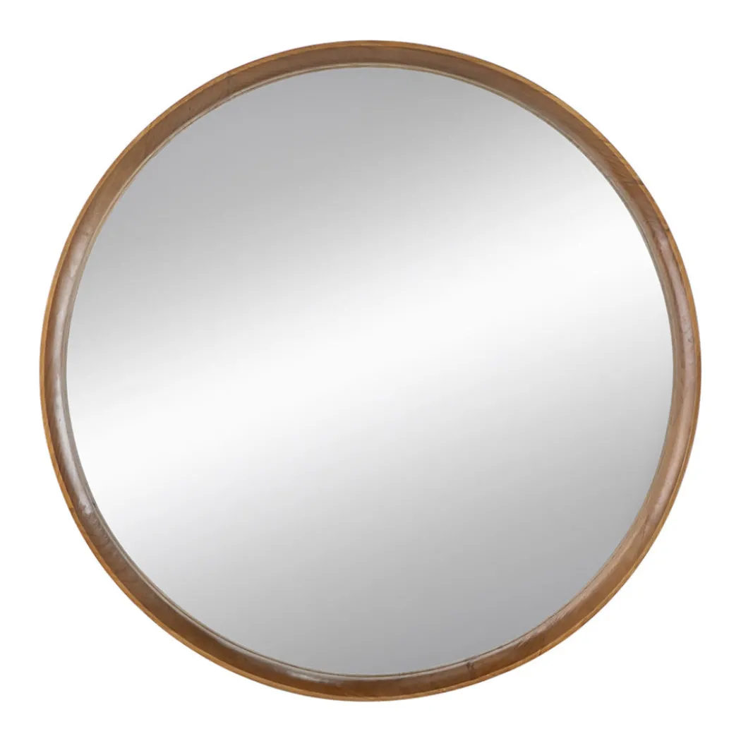 Round Wooden Accent Mirror