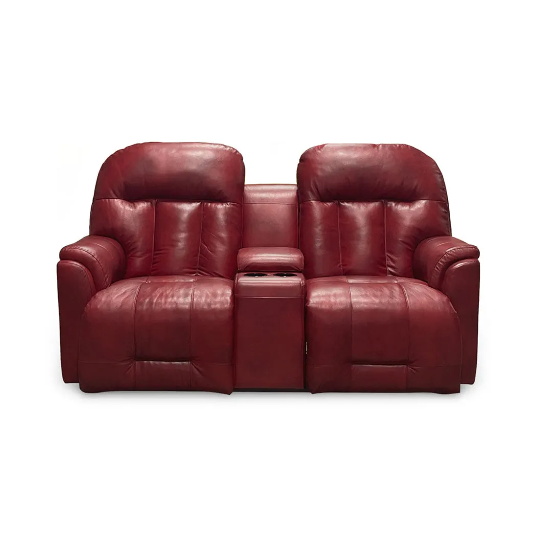 Suitably Leather Power Reclining Loveseat with Console